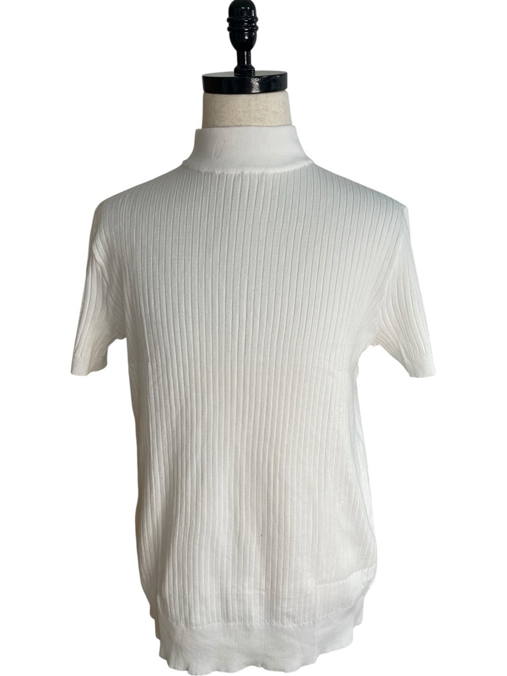 Coofandy Ribbed Short Sleeve Mock Neck Sweater Top White